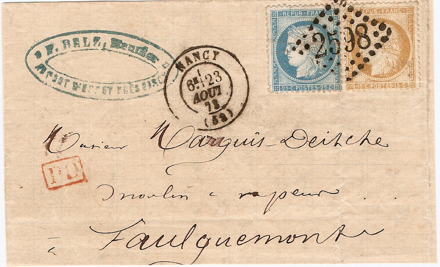 Nancy — Lettre France Nancy 1873 GC 2598