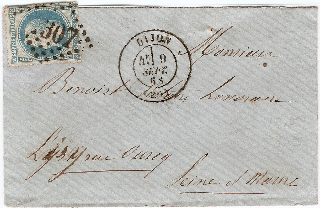 Dijon — Lettre France Dijon 1868