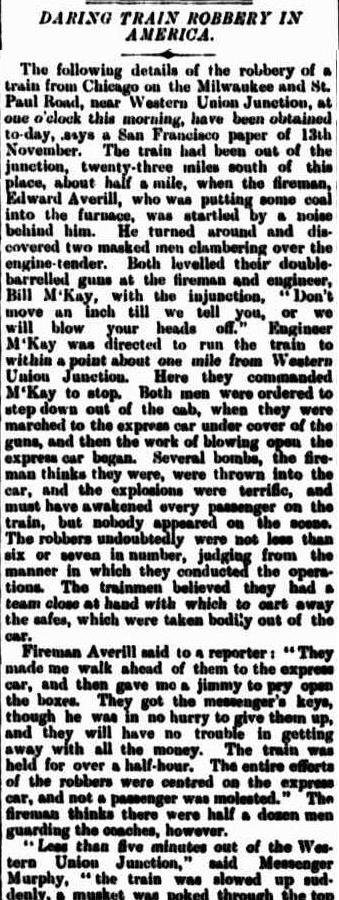 Page — Racine, Wisconsin train robbery in Rockhampton, Queensland, Australia. Friday 15 January 1892, page 6